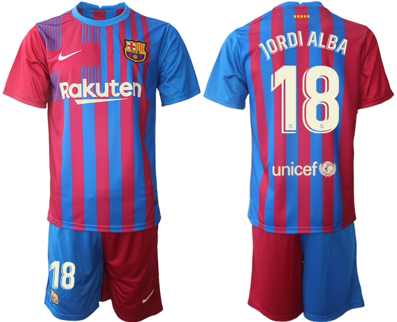 Men 2021-2022 Club Barcelona home red #18 Nike Soccer Jerseys